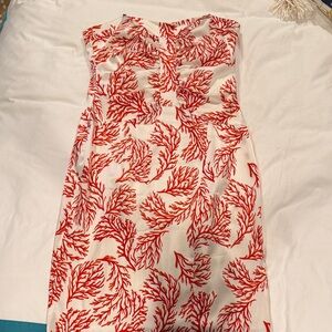 David Meister White Strapless Dress with Red Coral Print
